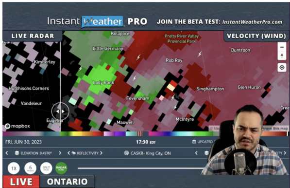 Screenshot of tornado warning map