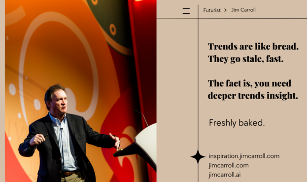 The post reads: "Trends are like bread. They go stale, fast. The fact is, you need deeper trends insight. Freshly baked."