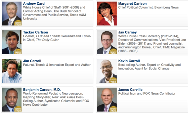 Futurist Jim Carroll and Tucker Carlson on a speaker bureau page years ago.