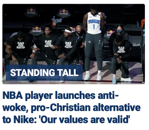 Fox News article: "NBA player launches anti-woke, pro-Christian alternative to Nike: 'Our values are valid'