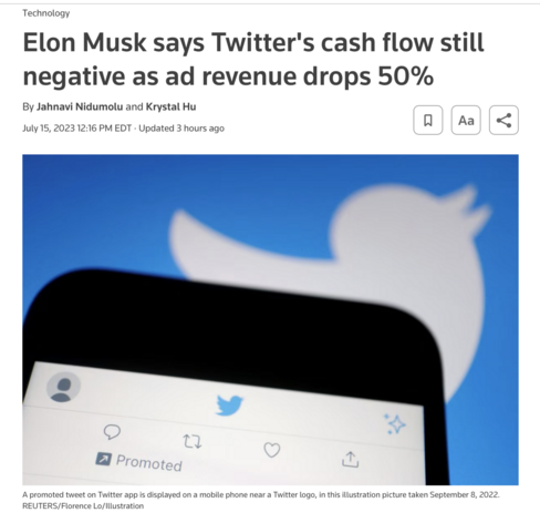 Musk says Twitter's cash flow is down 50%