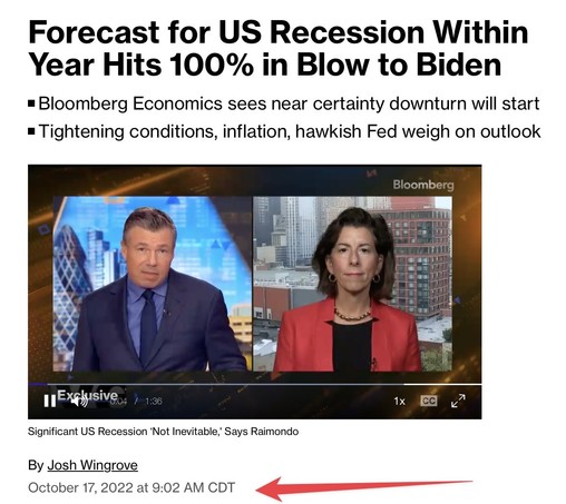 “Forecast for US recession within year hits 100% in blow to Biden”
