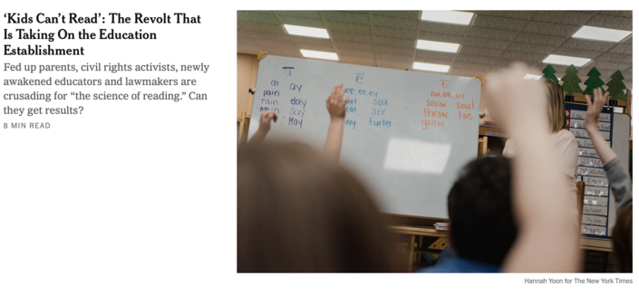 Headline: "Kids can't read: The Revolt that is Taking on the Education Establishment"