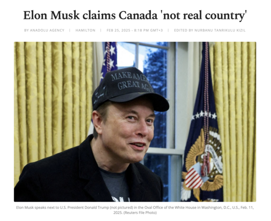 News headline - Elon Musk claims Canada is not a real country.