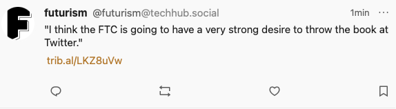 A headline from Futurist suggesting the FTC might go after Musk