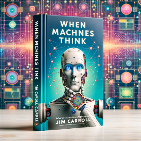 A mockup of a book by Futurist Jim Carroll titled "When Machines Think" (with a typo)