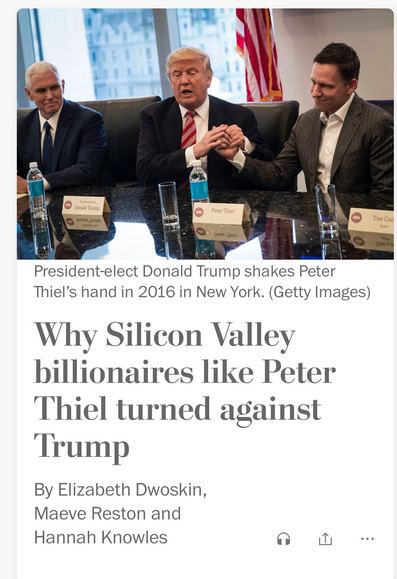 "Why Silicon Valley billionaires like Peter Thiel turned against Trump"