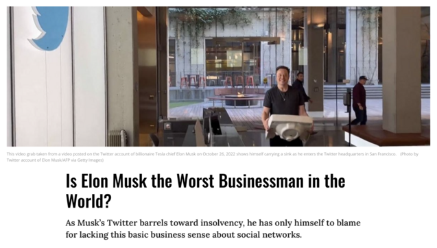 News article headline: "Is Elon Musk the Worst Businsessman in the World?"
