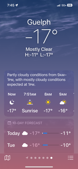 Weather report. -17 Celsius.