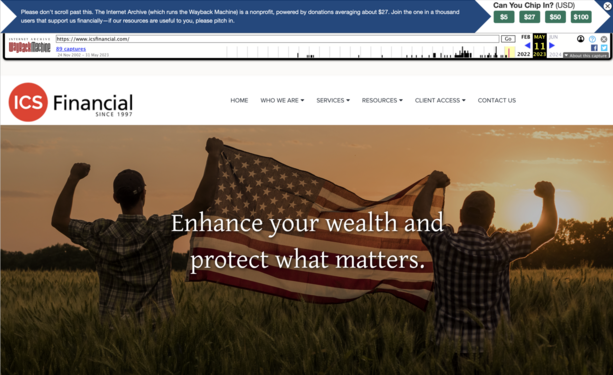 Screenshot of ICS Financial a month ago.