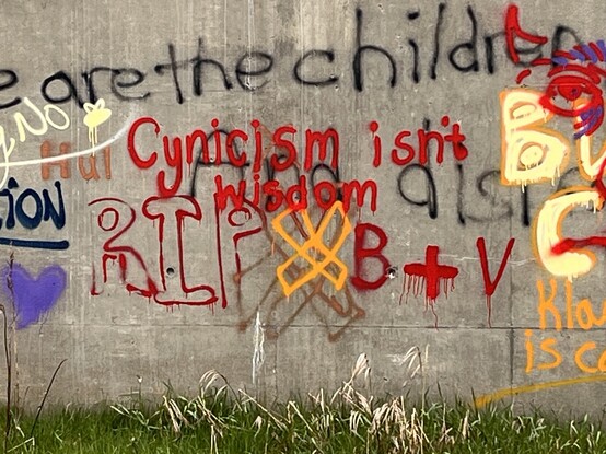 The large wall of graffiti