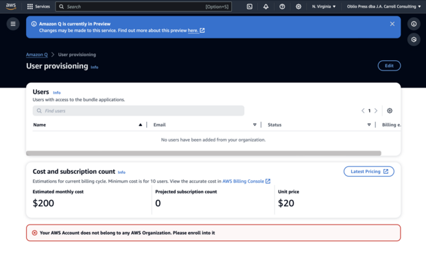 A preview of the Amazon Q service. Cost is minimum $200 a month.