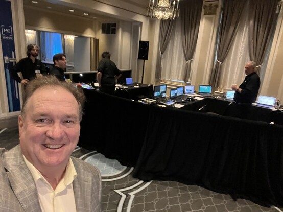 a picture of some audio visual guys supporting jim's presentation today 