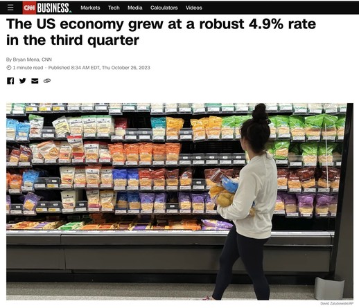 The US Economy grew at a robust 4.9% rate in the third quarter.