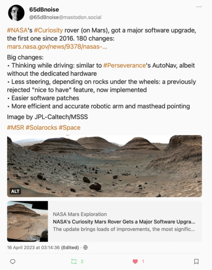 An image that details the software upgrade that was pushed out to the Curiosity Rover on Mars.