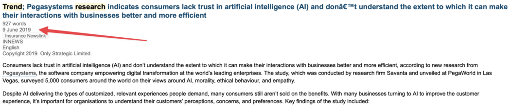 A news report from 2019 that showed that most consumers in a survey of 5000 didn't trust AI.