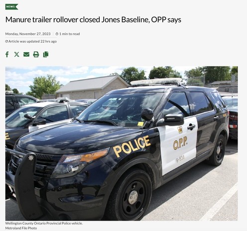 “Manure trailer rollover closed Jones Baseline”